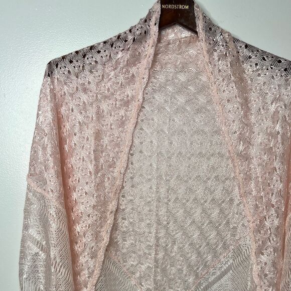 Crochet Fringe Boho Shawl Light Pink One Size - Picture 4 of 4